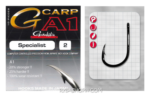 Obrázek z Gamakatsu A1 G-Carp Specialist Hook, vel.1/0