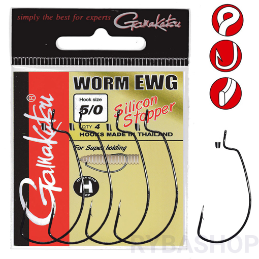 Gamakatsu Worm Offset EWG Hook #2 with Silicon Stopper